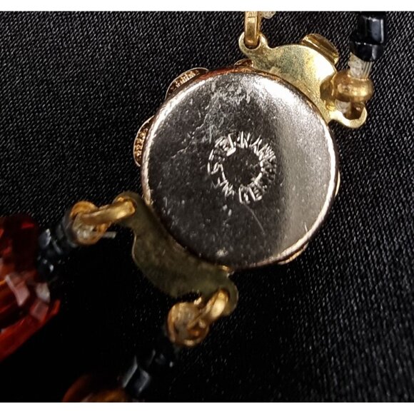 Vintage West Germany Signed Amber Glass & Gold-Tone Bead Necklace & Earrings Set - Picture 7 of 7